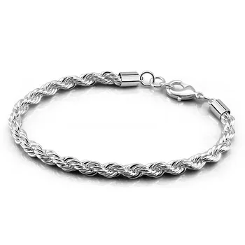 

New fashion 925 sterling silver men's bracelet solid silver woven bracelet for boys 4mm 20cm Hip Hop Chain jewelry Accessories