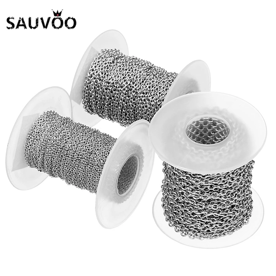 

SAUVOO 10Yards/roll Stainless Steel Metal Link Chain Collares Bulk 1/1.5/2/2.5/3mm Width Diy Necklace Bracelet Jewelry Making