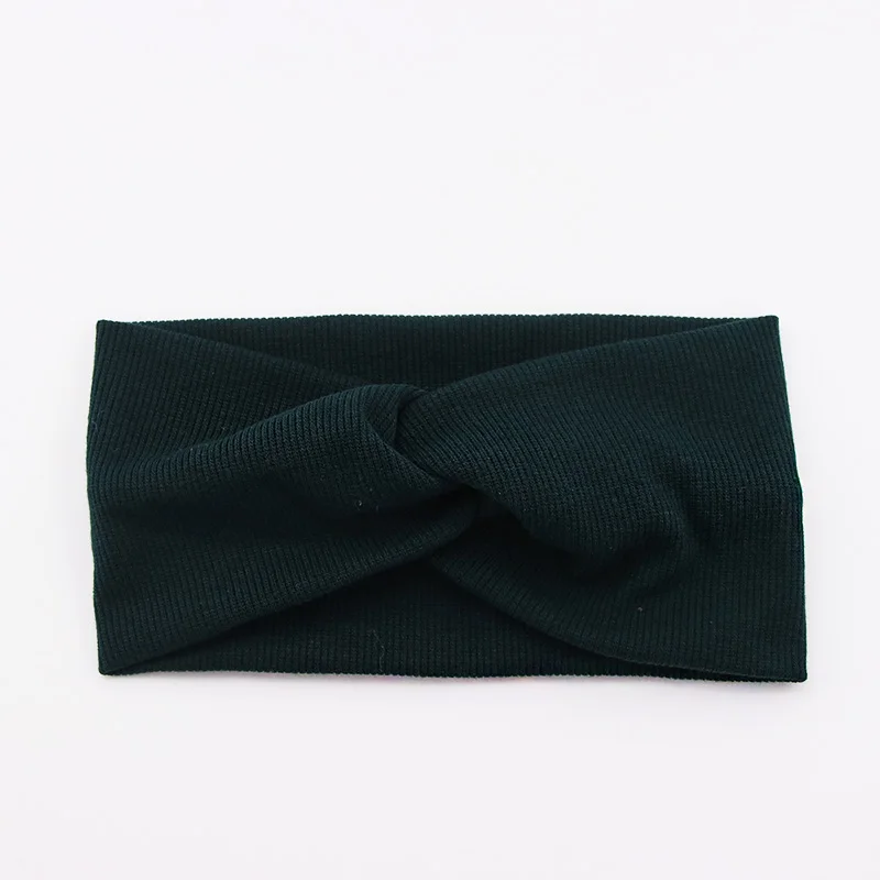 Женские цветные вязаные хлопковые теплые повязки на голову с перекрестным узлом, резинка для волос, тюрбан, головные повязки, модные аксессуары для волос - Цвет: Dark Green