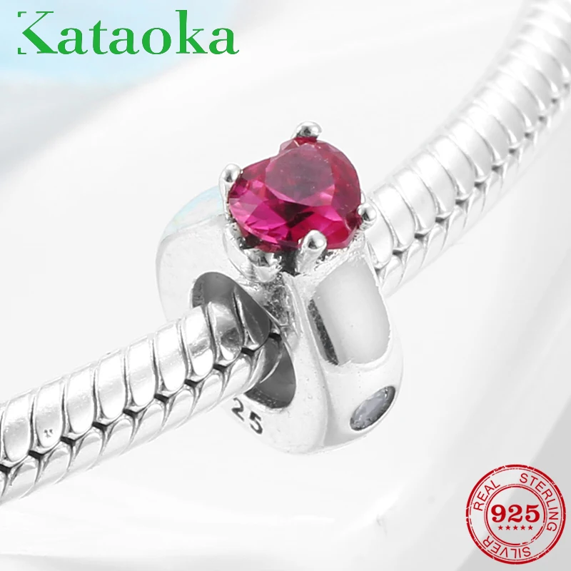 

New 925 Sterling Silver Pink heart CZ with Silicone Spacer Stopper bead For jewelry making Fit Original Pandora Charm Bracelets