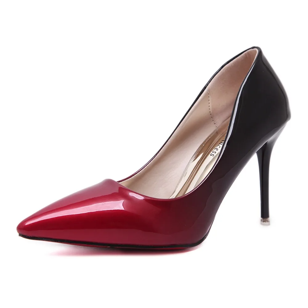 

2017 Spring Sexy Girl Fade gradient color PU Leather Thin High Heels Women Pumps Sandals Pointed Toe Woman Wedding Shallow Shoes