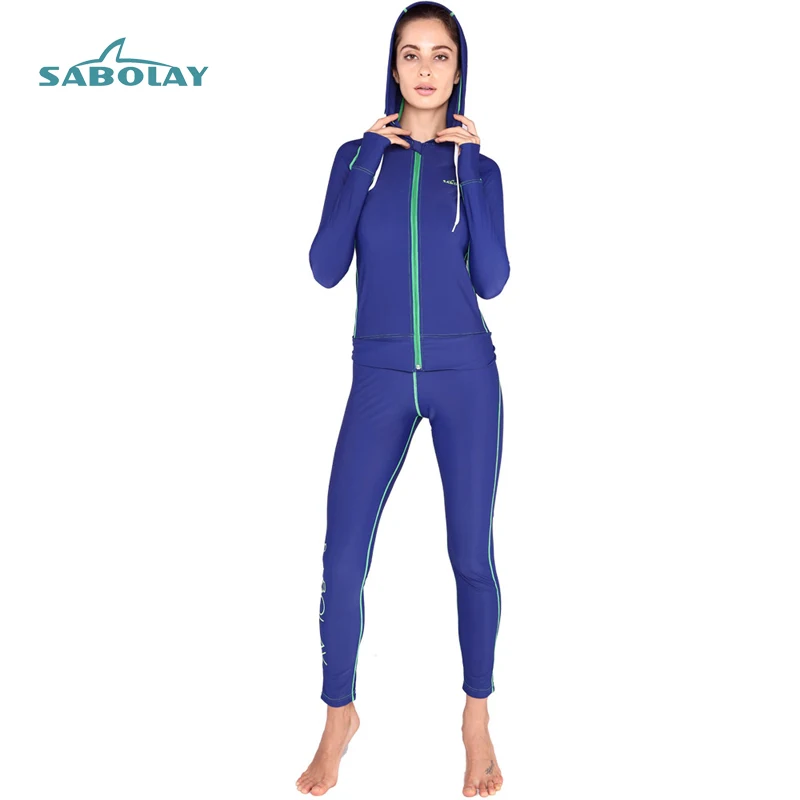 Women 2-pieces Long sleeve hooded jacket dive skin suit Rash Guard  Swimming Suit Swimwear Swimsuit   2 Pieces Sets