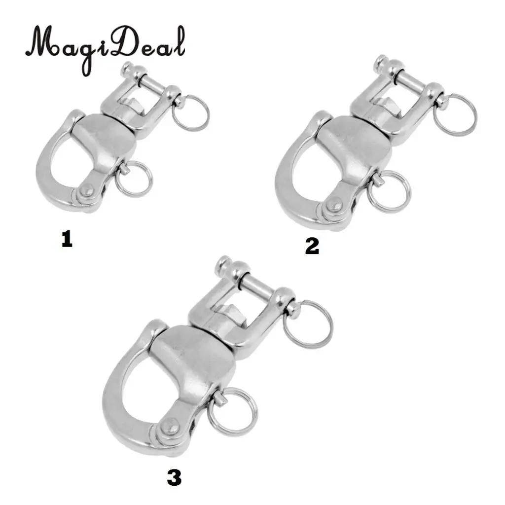 MagiDeal Snap Swivel 304 Stainless Steel Heavy Duty Snap Shackle D Ring Shackle Kayak Marine Boat Hardware 3 Size for Canoe Boat