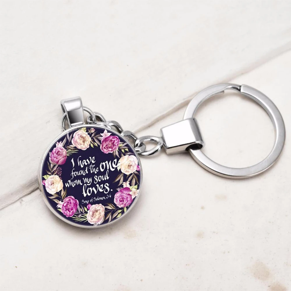 Bible Psalm Keychains Silver Key Holder Glass Pendant Colors Flower Christian Women Men Jewelry Konminry I Am With | Украшения и