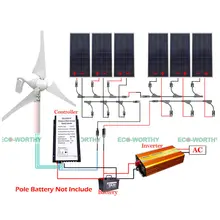 400W Wind Turbine 6pcs 160W Solar Panel 1500W Inverter Controller 24V Kit