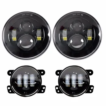 

Wrangler JK Black Chrome 7 Inch LED Headlights with 4 Inch LED Fog Lamps Driving Lights for Jeep Wrangler JK Accessories