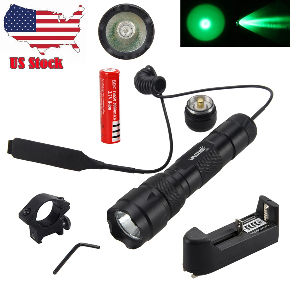 

Hunting Light 2000lm Green Q5 LED Flashlight Tactical Torch +18650 Battery+ Mount++Remote Pressure Switch+Charger