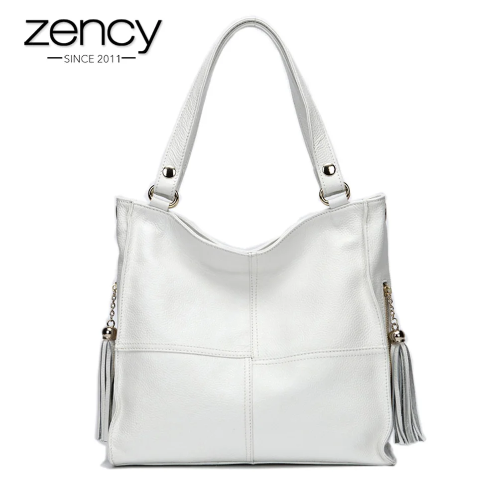 Женская сумка Zency с кисточками, натуральная кожа, сумка на плечо, женская модная сумка через плечо, сумка-мессенджер, белая сумка-хобо