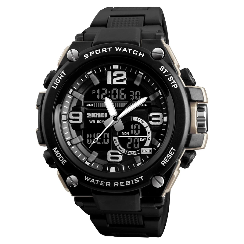 

SKMEI Large Dial Men Military Quartz Analog Wristwatch Male Digital Watch Outdoor Waterproof Hiking LCD Display Backlight Clock