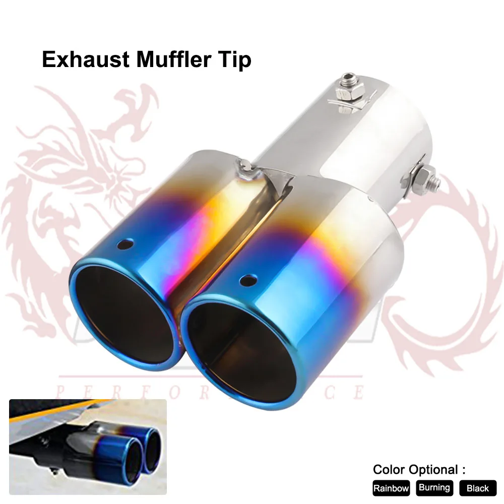 Car Auto Round Straight Exhaust Muffler Stainless Steel Exhause 1 to 2