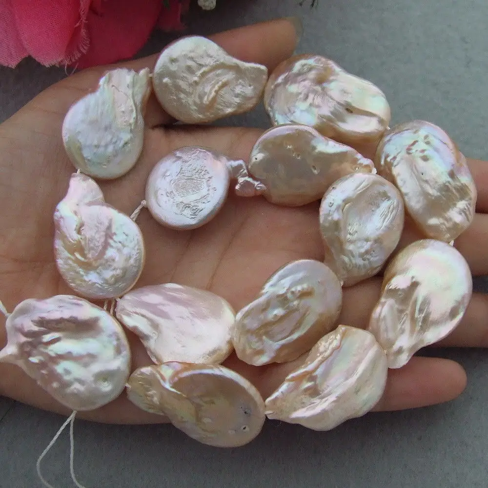 

21X29MM Natural Pink Keshi Freshwater Cultured Pearl Teardrop Loose Beads Strand