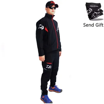 

2018 New Daiwa Fishing Clothe Winter soft shell Jacket Breathable Outdoors Keep Warm Windproof pants Two-piece suit Send Gift