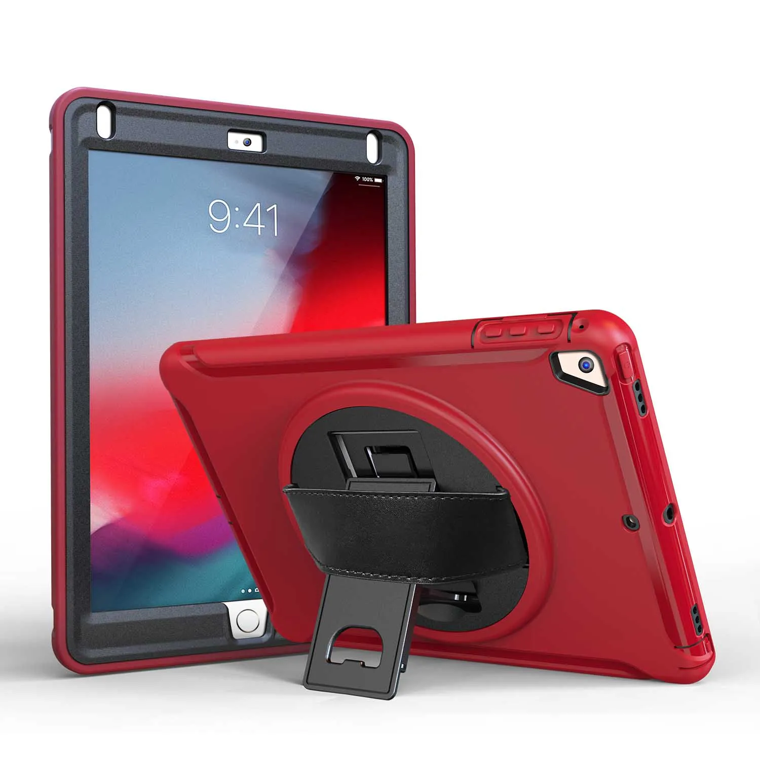 Для iPad 9,7 дюймов / чехол вращающийся на 360 Гибридный ТПУ+ PC ударопрочный Прочный чехол-подставка с ремешком на руку для iPad 5th 6th Gen - Цвет: red
