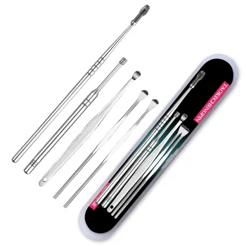 

5pcs/set Box Earpick Stainless Steel Earwax Remover Cleaner Tools Curette Ear Wax Cleaning Spoon Ear Care KBD0031
