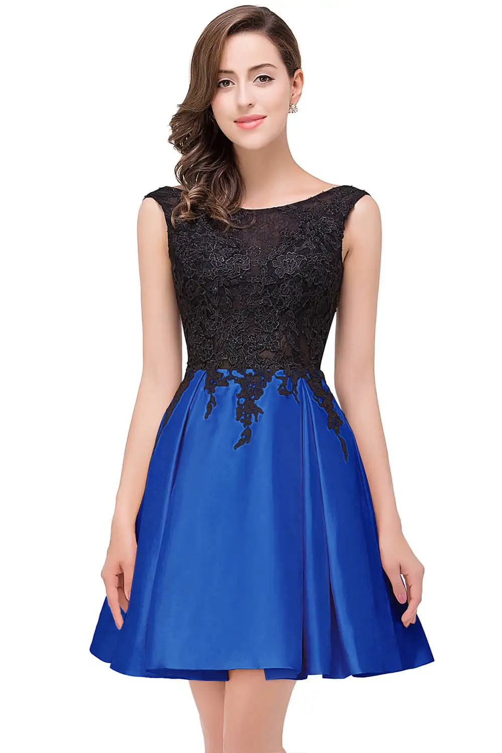 Элегантное кружевное короткое вечернее платье контрастного цвета, Сексуальные вечерние платья без рукавов - Цвет: Royal Blue