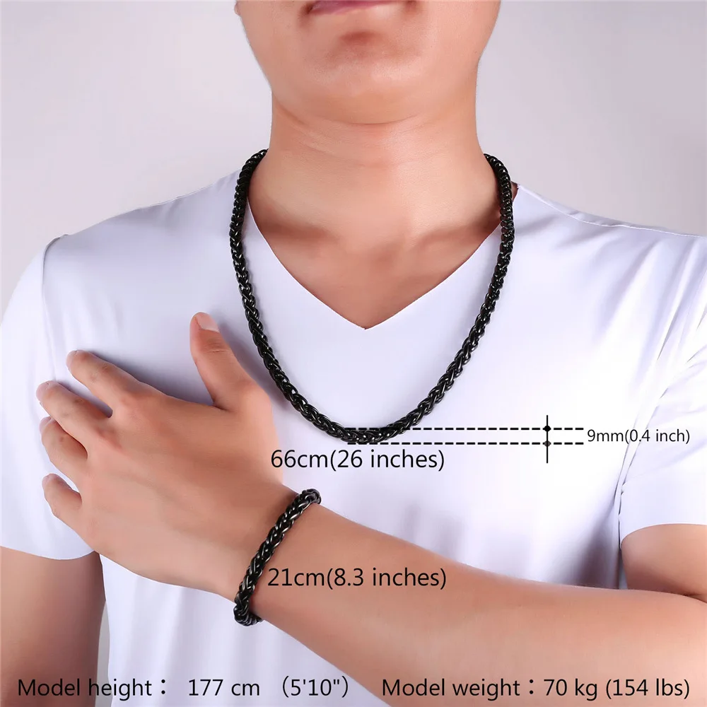 Мужской комплект из колье и браслета нержавеющей стали 9 мм|necklace bracelet set|sets for
