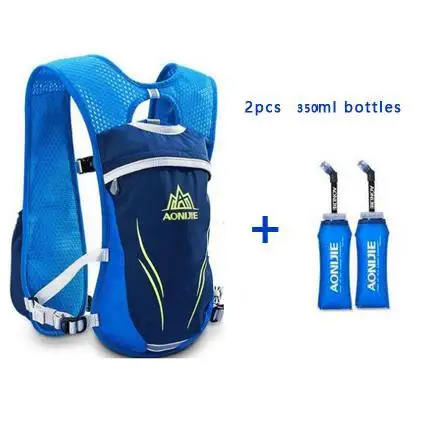 AONIJIE 5.5L обновленная Сумка для бега на открытом воздухе, рюкзаки для марафона, светоотражающий походный велосипедный рюкзак, гидратационный жилет, 2 цвета - Цвет: blue with two 350ml