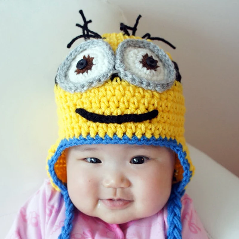 Детская зимняя шапка милая желтая ручной работы Шапка бини с ушками для