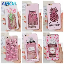 AIBOR glitter liquid quicksand Paris Iron tower baby milk bottle drink cat rose flower flamingo case For Iphone X 6 6S 7 8 plus
