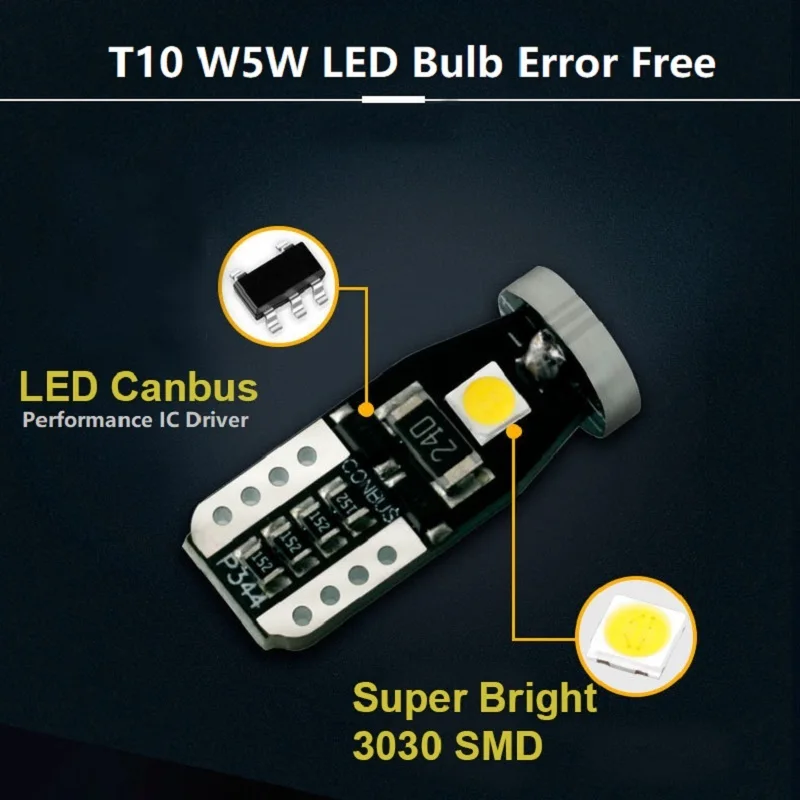 2x T10 W5W Canbus светодиодный шарик автомобиля 12V 5W5 светодиодный автомобиля для чтения светильник, на танкетке, с боковой фонарь освещения номерного знака 6000 К 168 194 белого Нет Ошибка