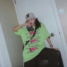 Новая летняя одежда, Женская Улица, оригинальные ленты, буквенный принт, футболки, длинная и средняя длина