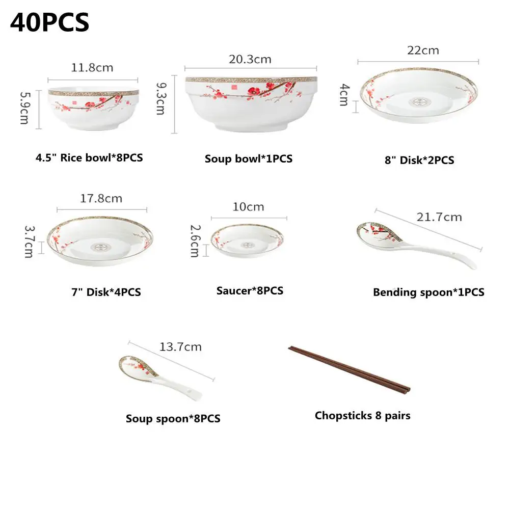 Adeeing 40 шт./компл. элегантные Керамика набор столовой посуды из цветков персикового дерева узор посуда набор