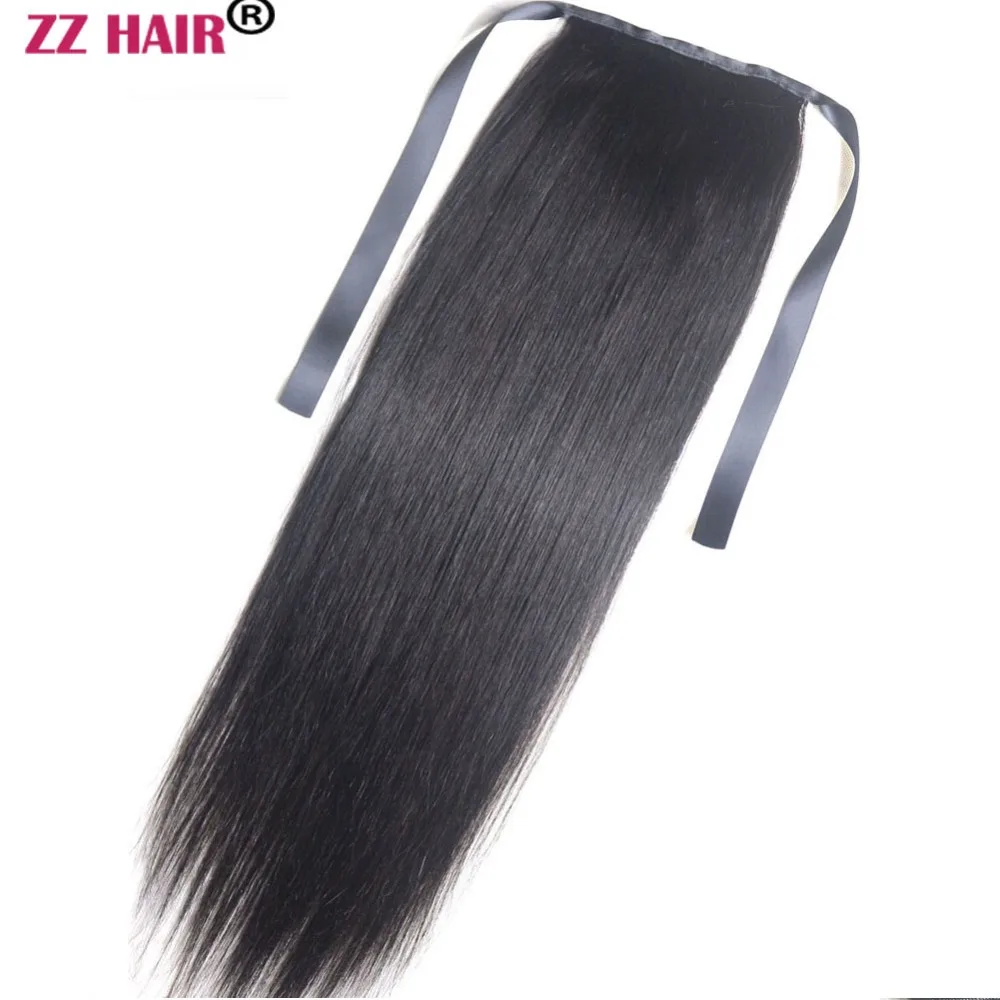 

ZZHAIR 140g 16"-30" Machine Made Remy Hair Ribbon Ponytail Clips-in Human Hair Extensions Horsetail Natural Straight Hair