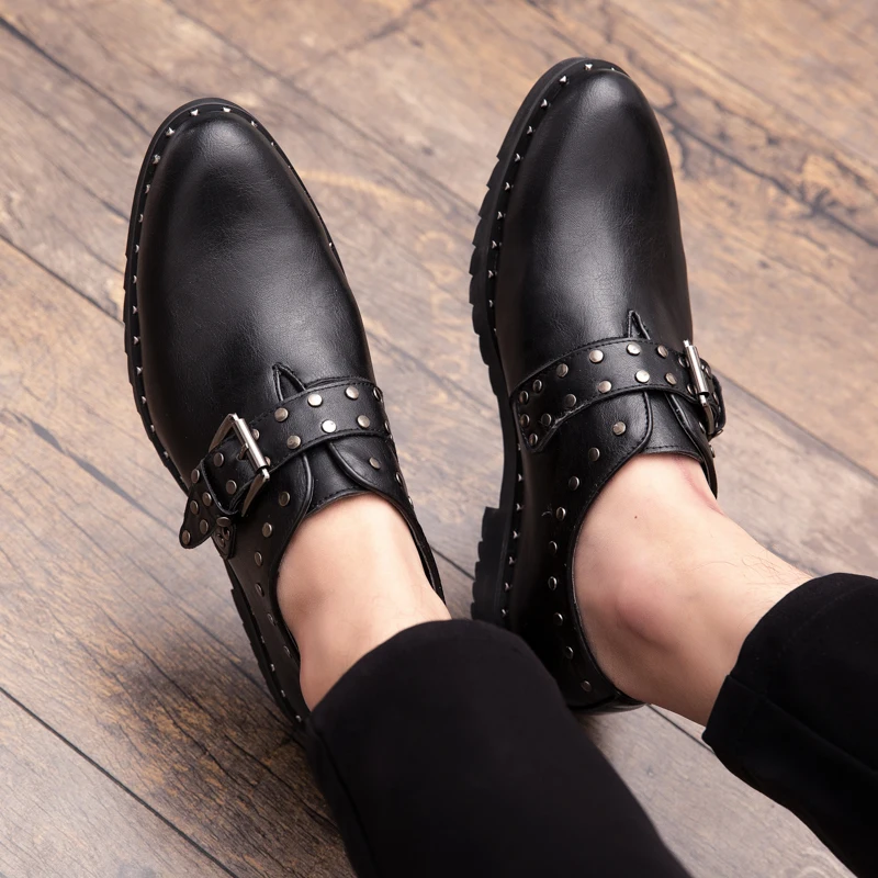 Terno Black Fivela brown Meninos Casamento Sapatas Vestido Dedo Oxfords Rebites Apontado De Flats Dos Com Homens Misalwa Festa Sapatos Calçado Xrs15 Formal Couro Xrs15 Aw7RqcC