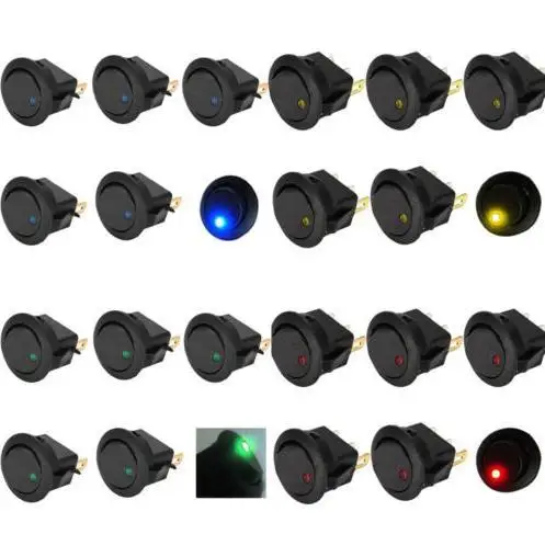 20 Pcs 4 Colors 12V LED Dot Light Car Boat Round Rocker ON OFF SPST Switch