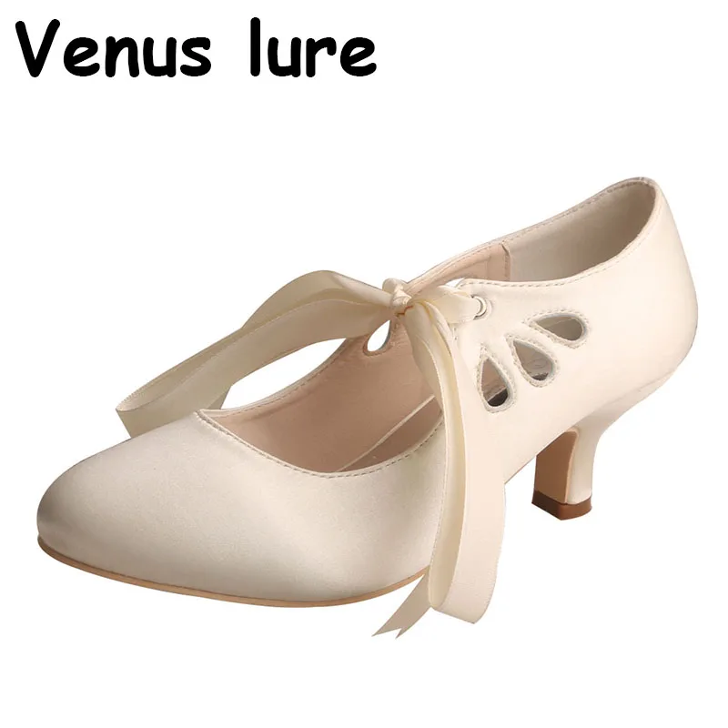 New Arrival Womens Round Toe Mid heel Mary Janes White Lace up (21