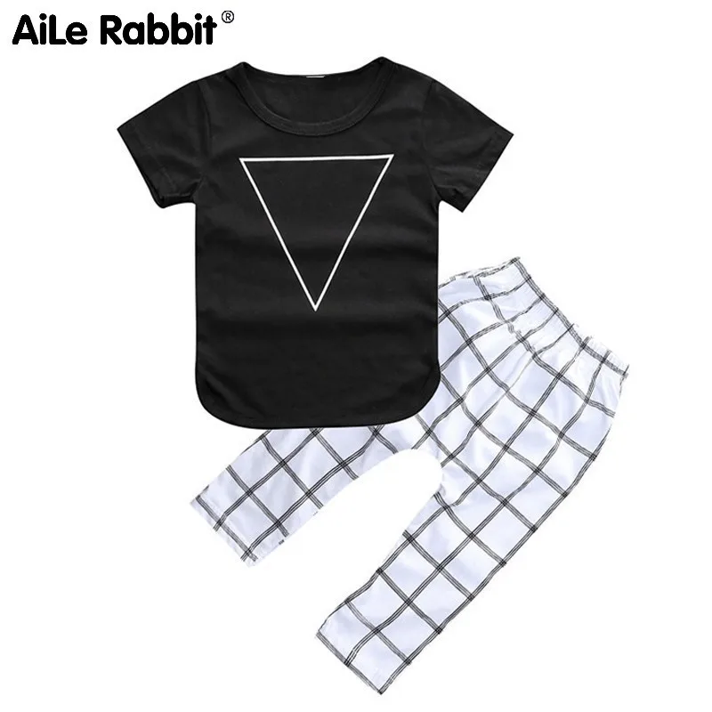 

2019 Ins Pure Cotton Baby Suit Square Trousers Short Sleeve T Shirt Pants Baby Clothes k1