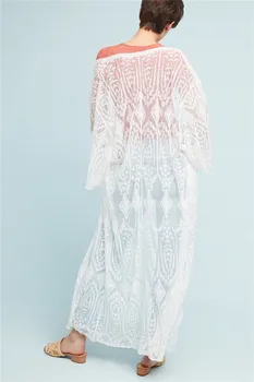 

2018 Long Lace Beach Dress Kaftan Beach Cover up Saida de Praia Womens Swim wear Sarong Robe de Plage Bathing suit cover up