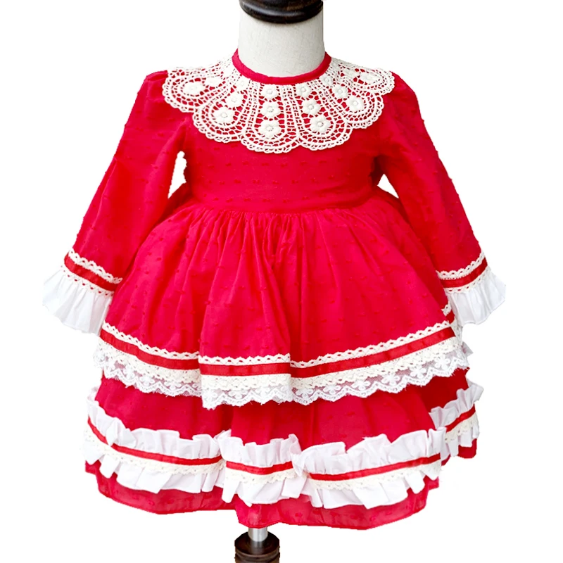 

2019 New Autumn Red Lace Baby Girls tutu Dress Vintage Kids Dresses Children Christmas Clothing Kids 1-6 year Princess girl dres