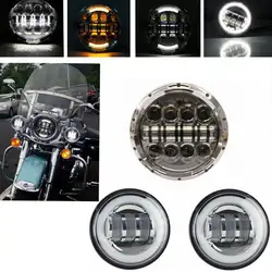 7 светодиодный светодиодные фары + 2x4,5 "30 Вт Белый Halo Кольцо туман свет прохождения лампы для Мотоциклов Harley Davidson мотоцикл