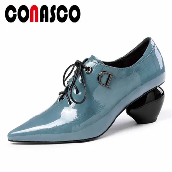 

CONASCO 2019 Spring Summer New Arrival Women Pumps Genuine Leather Pointed Toe High Heels Casual Single Shoes Woman Office Shoes
