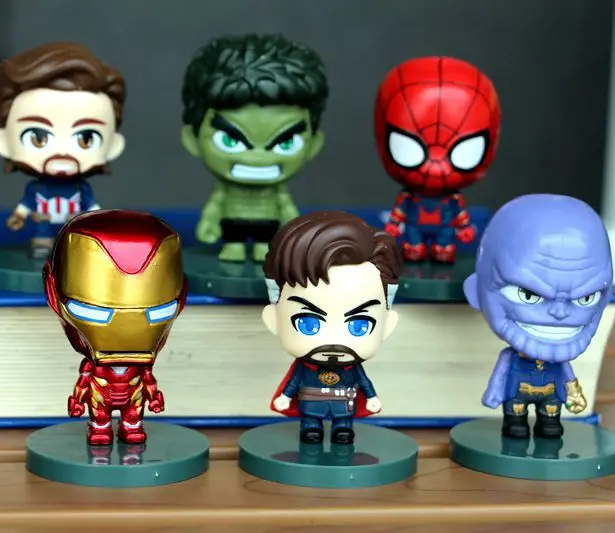 

6,5 cm juguetes de vengadores de hierro hombre Capitan America Hulk hombre arana Pantera Negra Thanos conjunto de 6 cifras paque