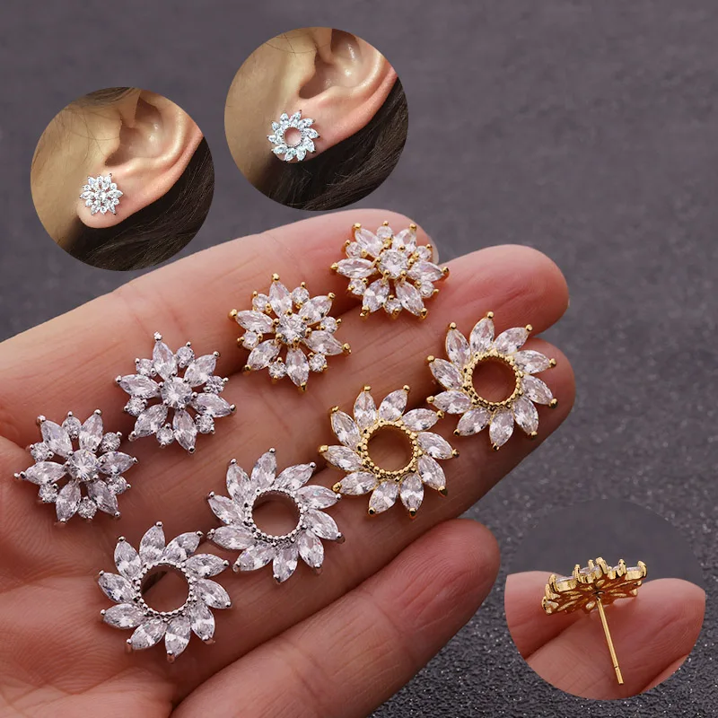 Sellsets серебро и золото Цвет Cz цветок свадебные серьги-гвоздики с кубическим цирконием, обувь для невесты, подружки невесты свадебные серьги Свадебные украшения