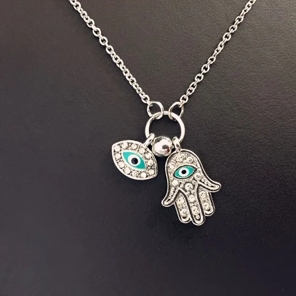 New Fashion Gold Silver Turkey Blue Eye Hamsa Hand Fatima Palm Necklac For Women Jewelry Wholesale Good Luck Chain Necklace - Окраска металла: 1