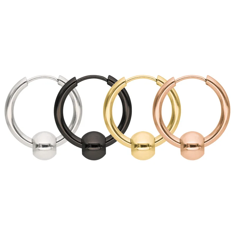 

2 PCS Round Titanium Steel Earrings Men's Jewelry High Quality Punk Rock Style Circle Hoop Earrings Round Ball Pendant For Men