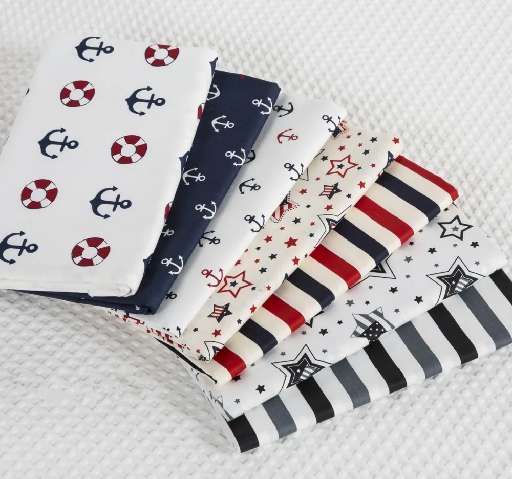 7 шт./лот, лоскутное изделие из хлопчатобумажной ткани военно-морской якорь ткани комплект четверть квадратного ярда ручной работы DIY лоскутное шитье текстиль Материал