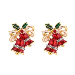 Модные эмалированные рождественские серьги-гвоздики с колокольчиками женские украшения для девочек эмалированные красные