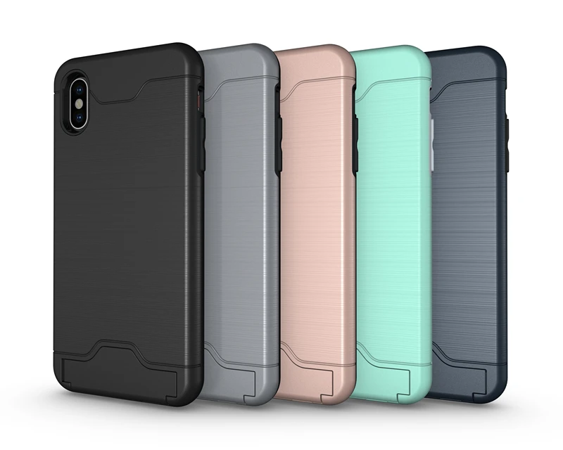 Para iphone XS Max XR cepillado doble capa armadura de silicona a prueba de golpes funda de teléfono para iphone 8 7X6 6 funda con ranura para tarjetas s Plus