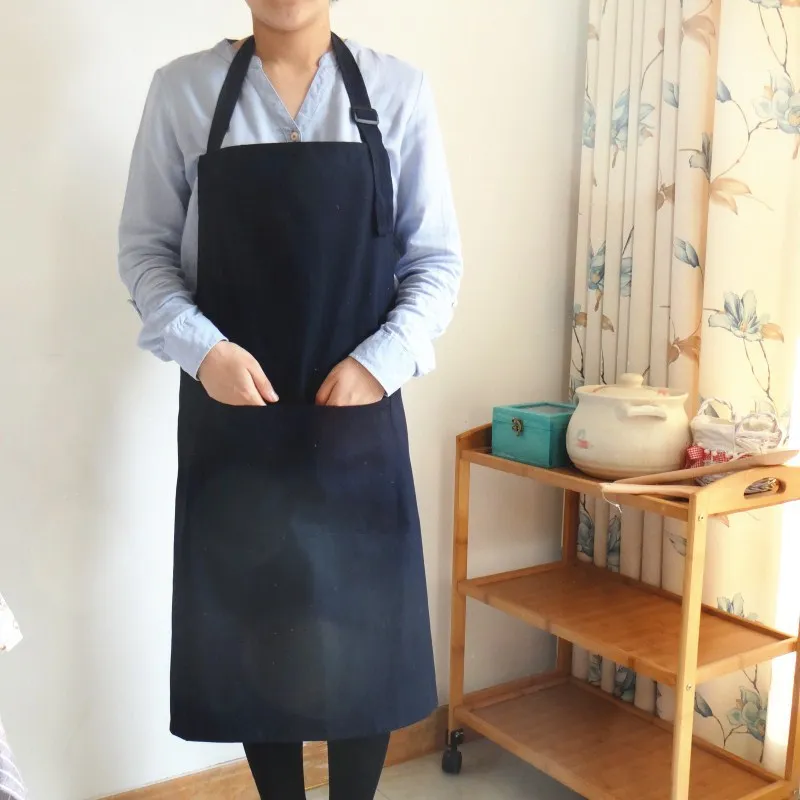 High quality Europe Cotton Aprons Dark Blue Sleeveless Long Kitchen