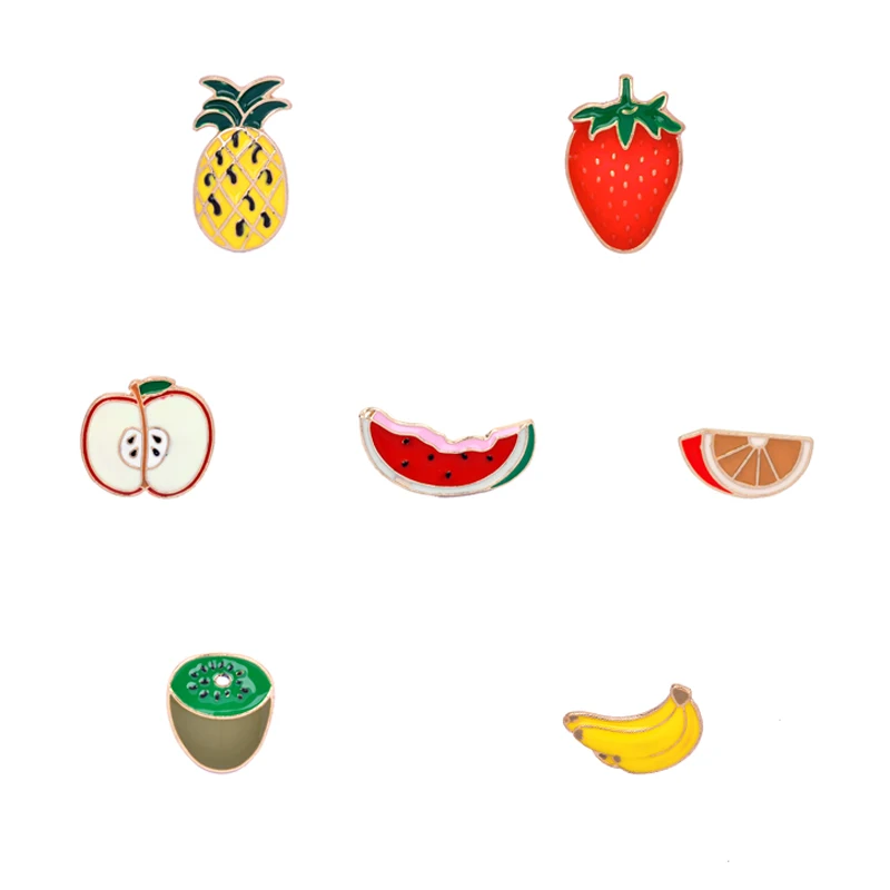 fruit Enamel Pins font b Set b font apple Strawberry Banana pineapple watermelon Kiwi orange Brooches