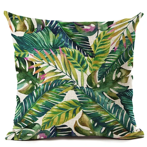 Льняной чехол для подушки с тропическими зелеными растениями листьями цветами чехол