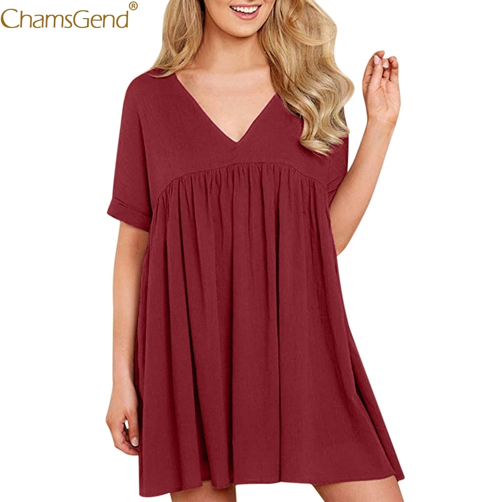 

Summer Dresses Casual Fashion Short Sleeve V Neck Pleated Casual Summer Dresses Women 2019 Dresses Woman Party Night Dress May