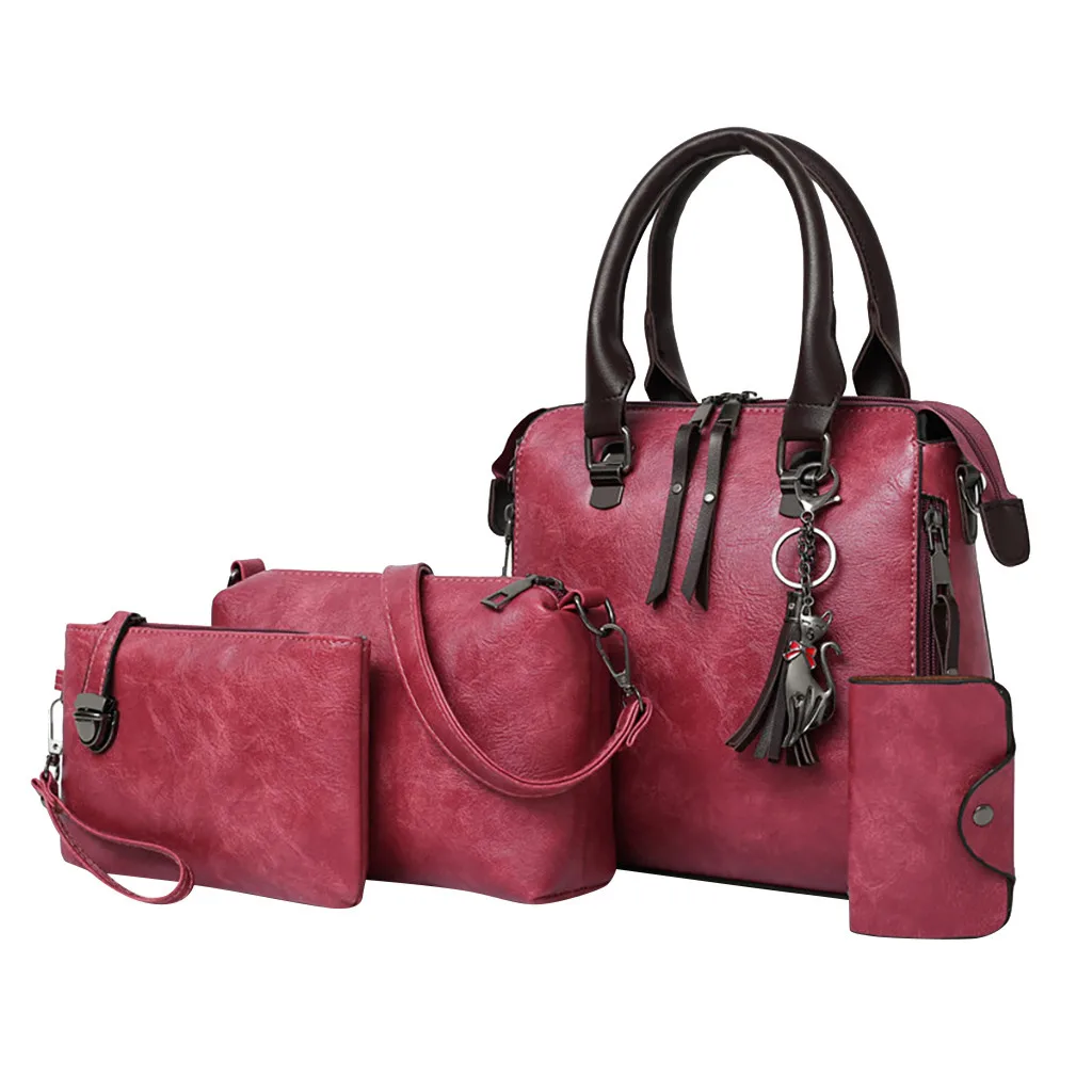 

4Pcs Women Casual Pattern Solid Handbag+Crossbody Bag+Messenger Bag+Card Package for summer in buckets