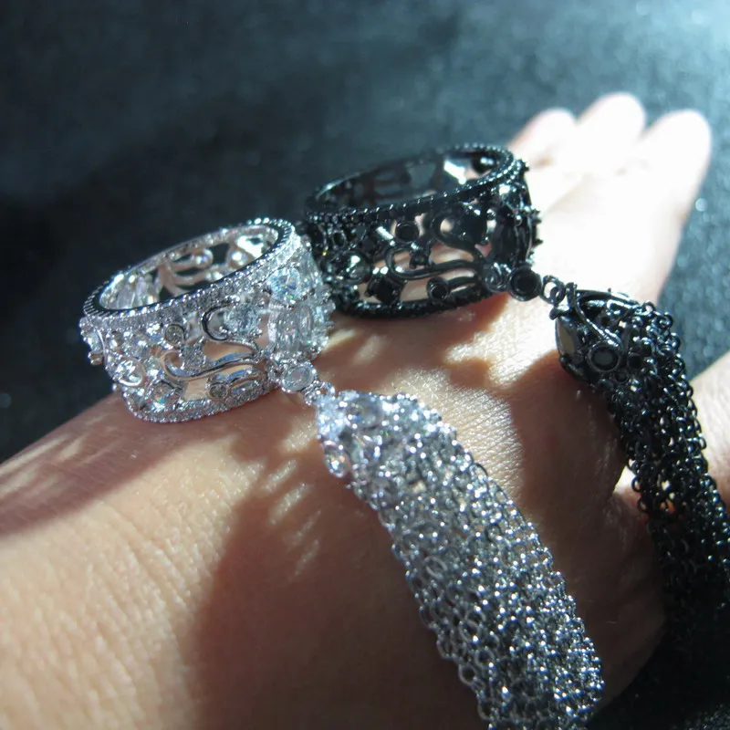 

women new vintage anel bijoux designer jewellery cubic zircon crystal long tassel rings bijoux party jewelry