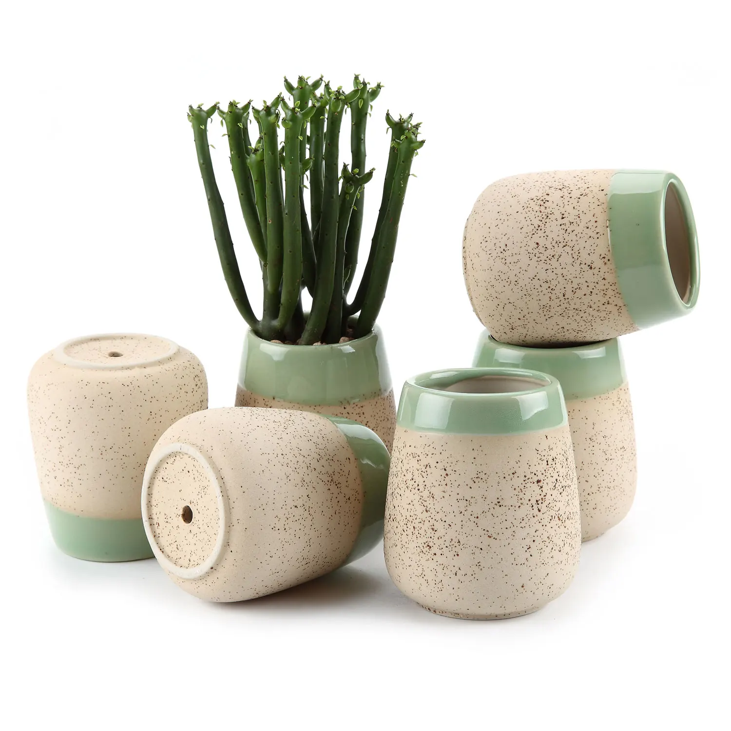 

T4U 3 Inch Clay Glazed Close up Round Cup succulent Cactus Plant Pot Flower Pot Container/Planter Beige 1 Pack of 6