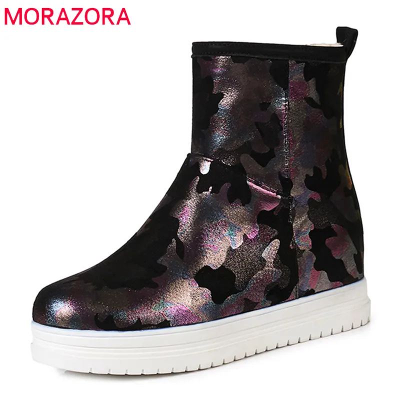 

MORAZORA 2018 Waterproof and antiskid ankle boots women round toe zipper comfortable platform shoes winter snow boots woman